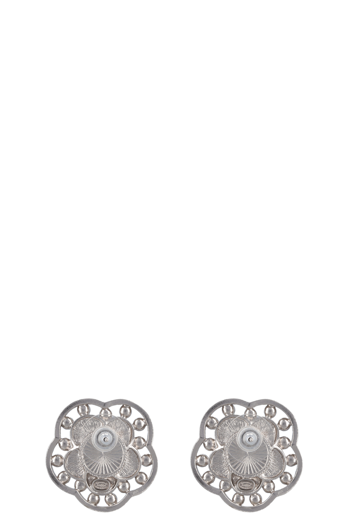 CHANEL Boucles d'oreilles CC Noir Argent