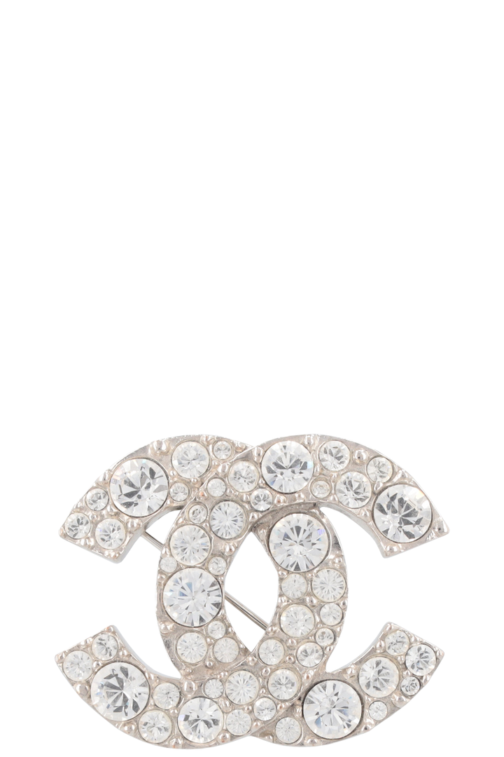 CHANEL 2011 CC Strass Brooch Silver