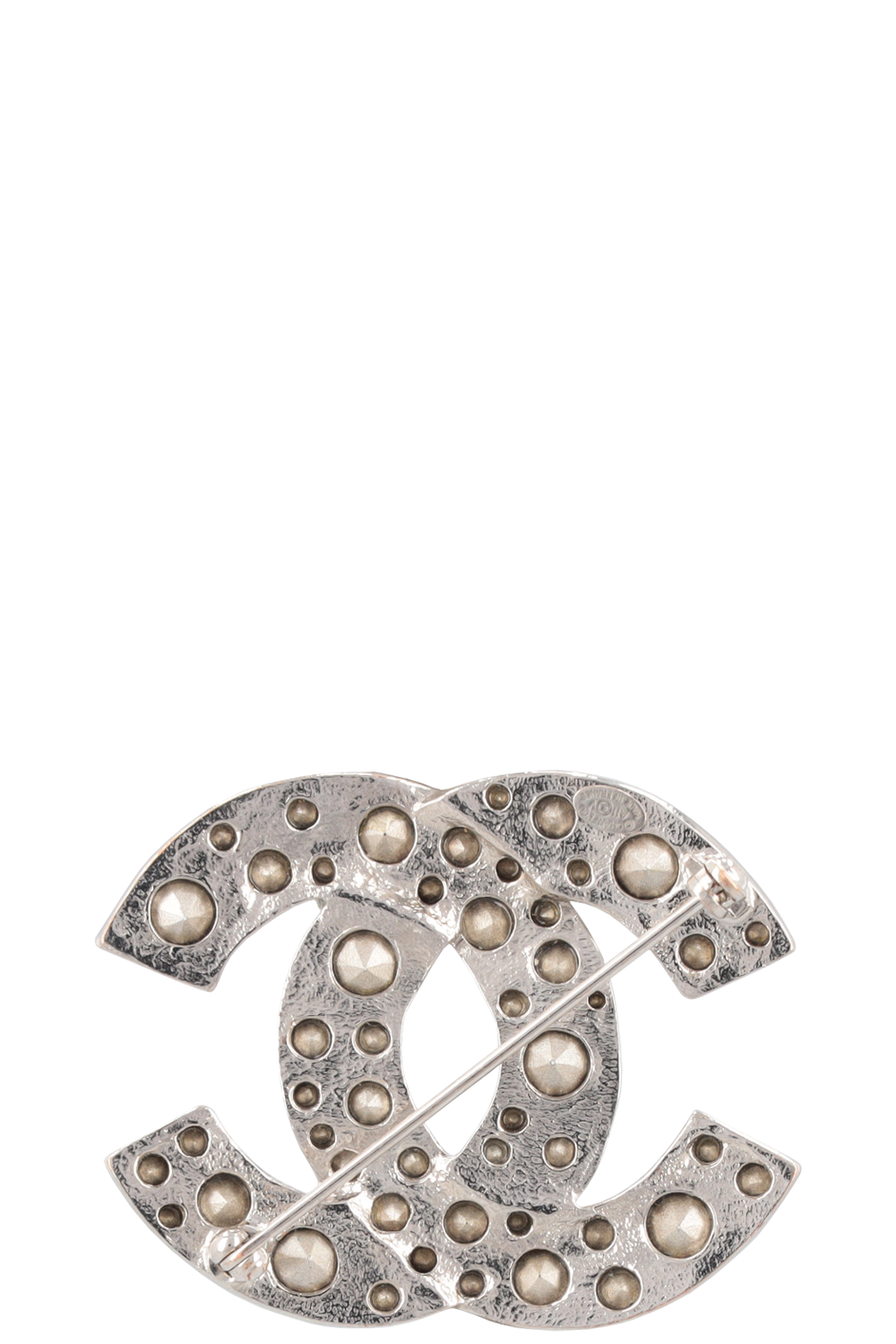 CHANEL 2011 CC Crystal Brooch Silver