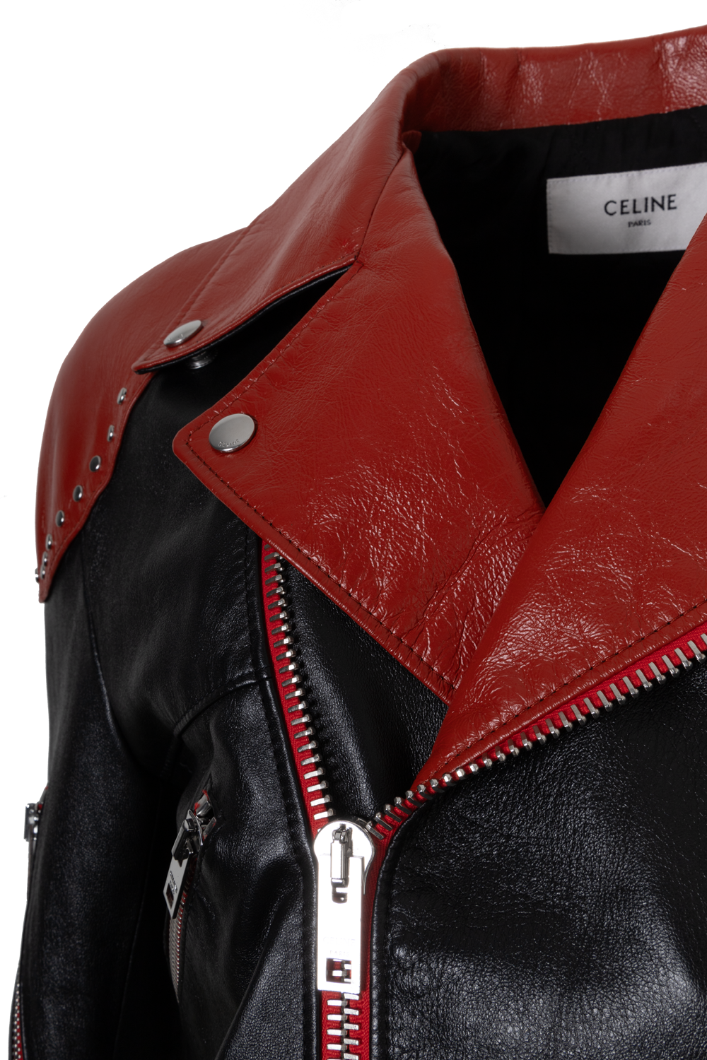 CELINE Veste Cuir Noir Rouge