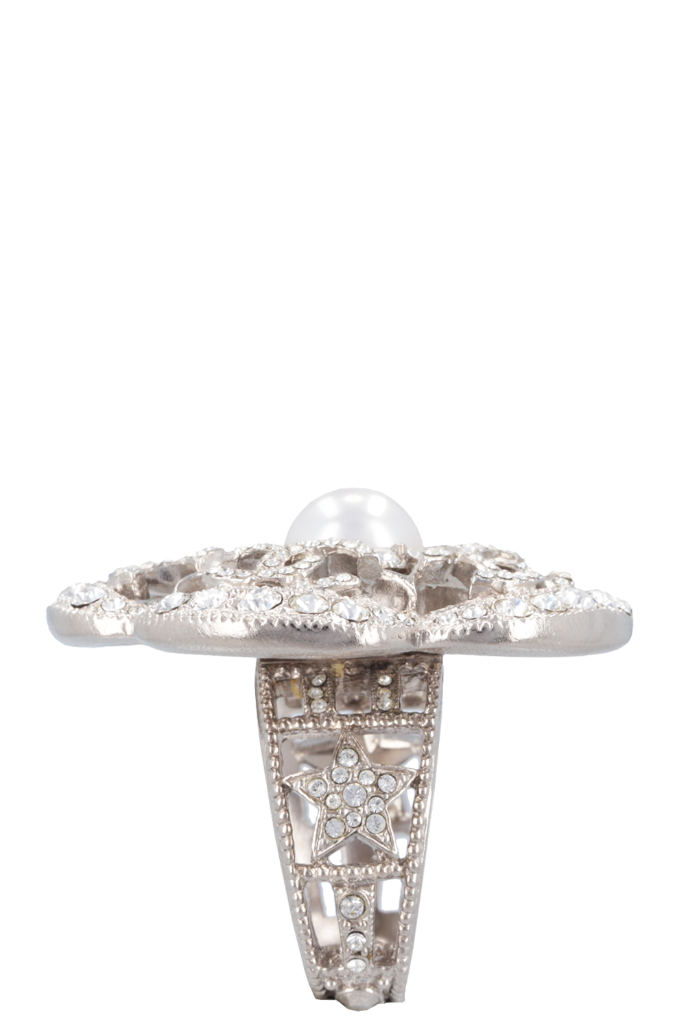 CHANEL Bague Cristal Camélia Argent