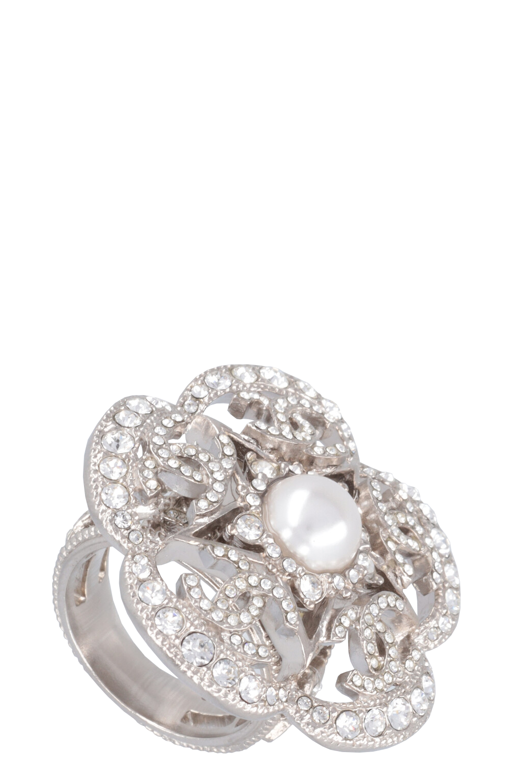 CHANEL Bague Cristal Camélia Argent