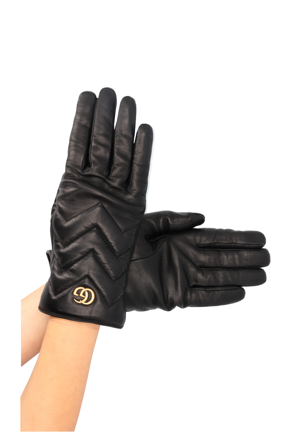 GUCCI Gants Marmont Matelassés Cuir Noir