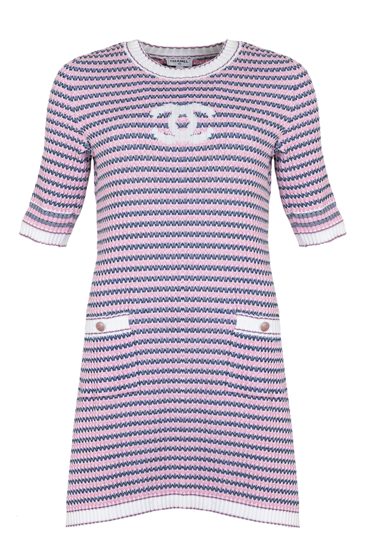 CHANEL CC Dress Cotton Pink Blue 2020