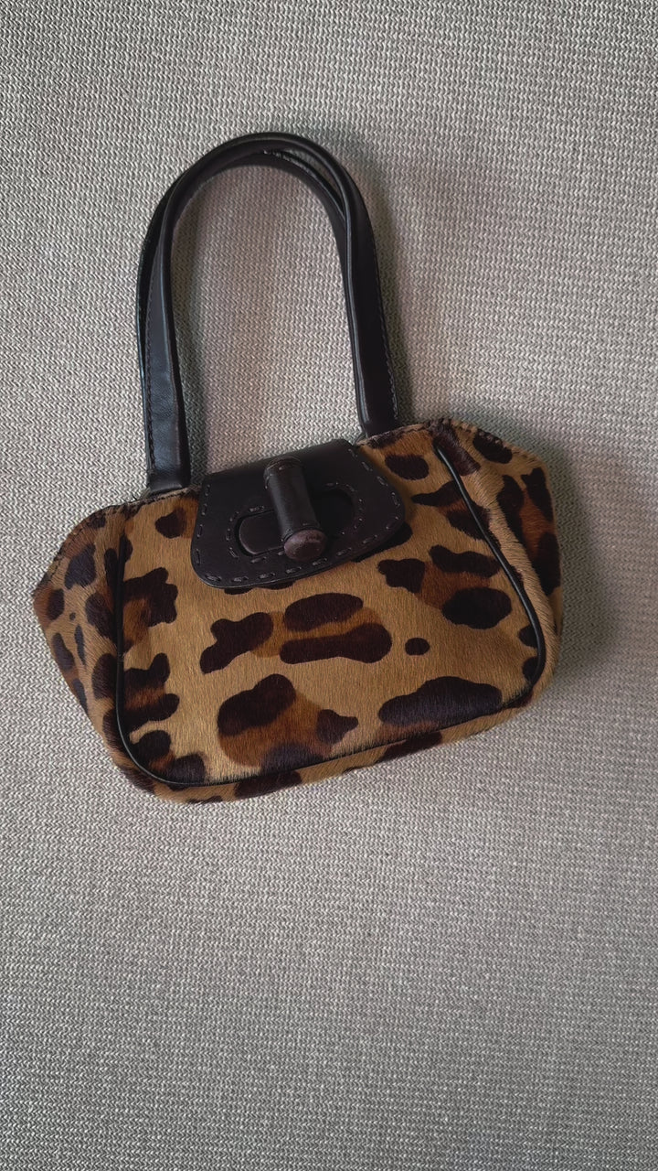 PRADA Cheetah Micro Top Handle Bag Calf Hair