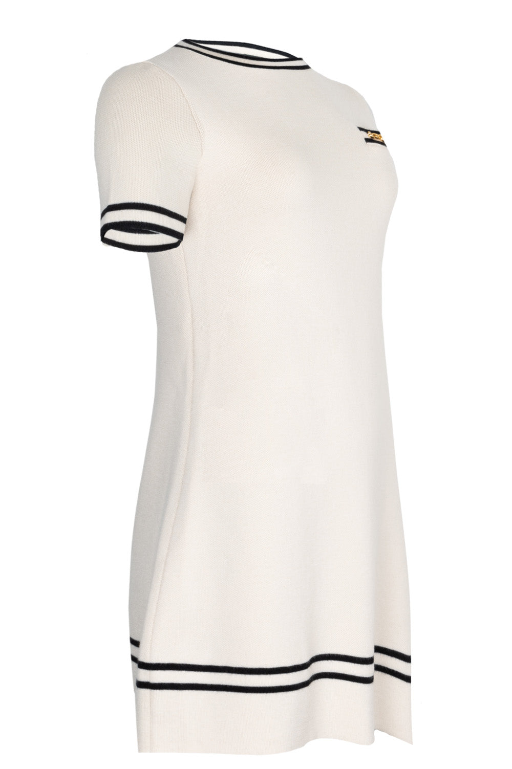 GUCCI Horsebit Contrast Trim Knit Mini Dress Ivory