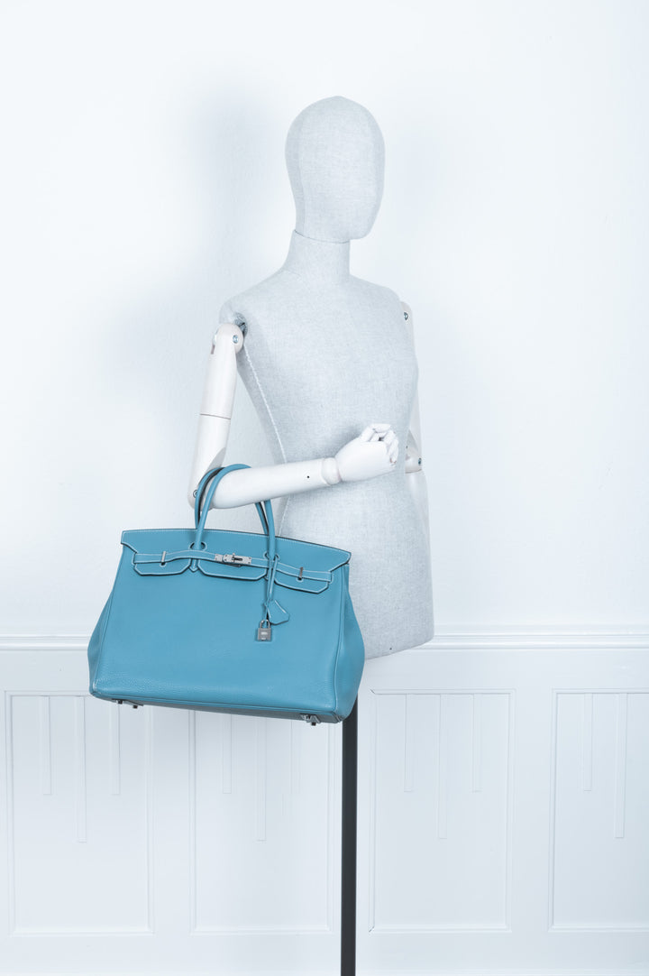 HERMÈS Birkin Bag 40 Clemence Bleu Jean