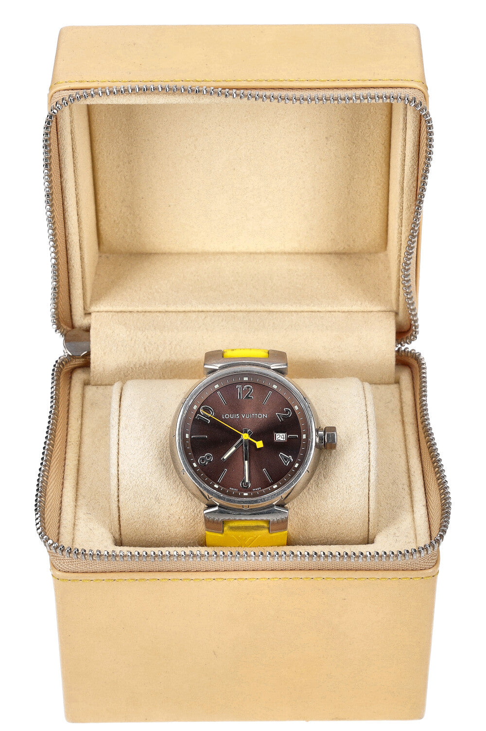 Authentic Louis Vuitton Tambour Quartz Watch in Brown Steel – Italy Station