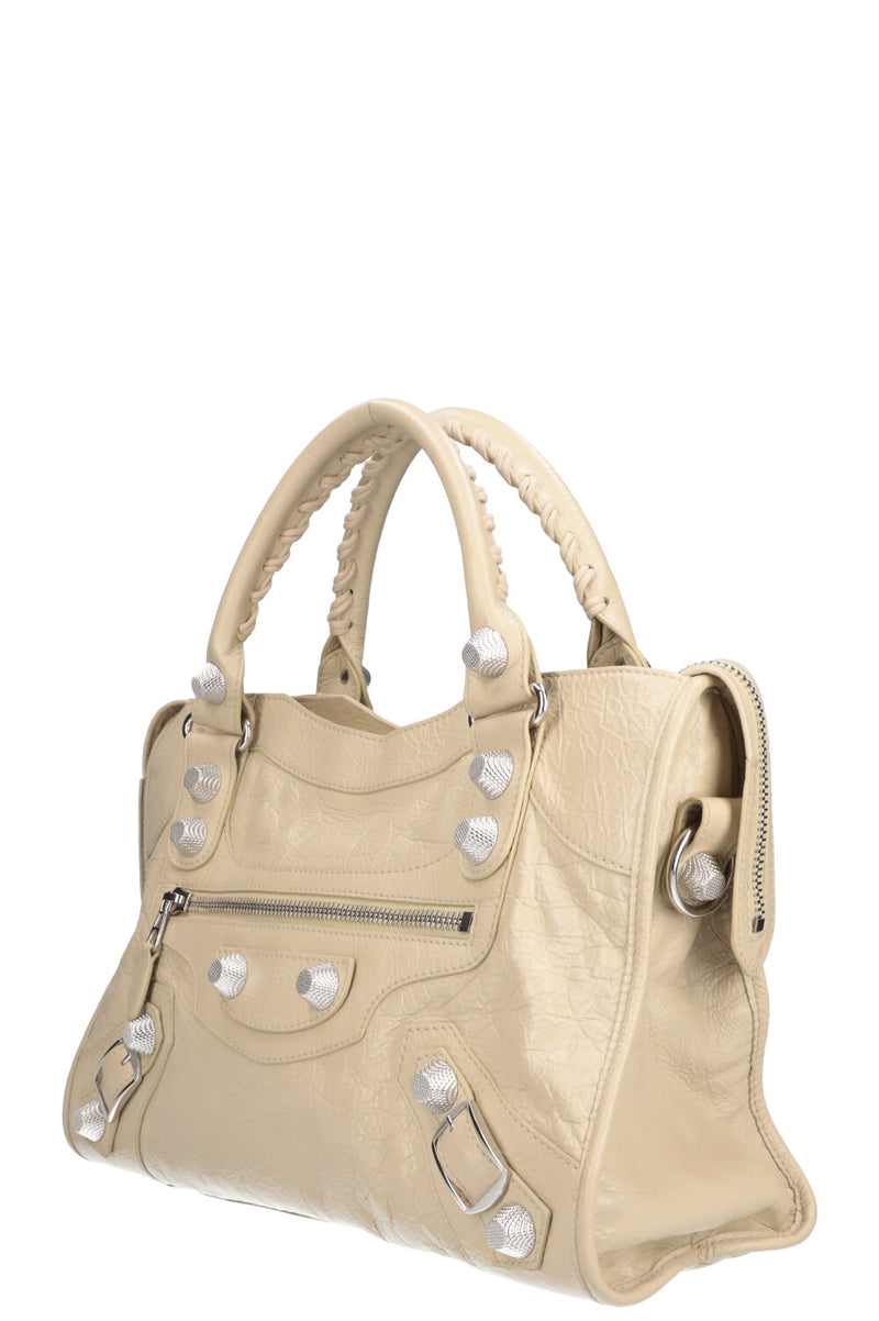 Balenciaga Giant City round shoulder bag in cream aged leather with giant  studs  DOWNTOWN UPTOWN Genève