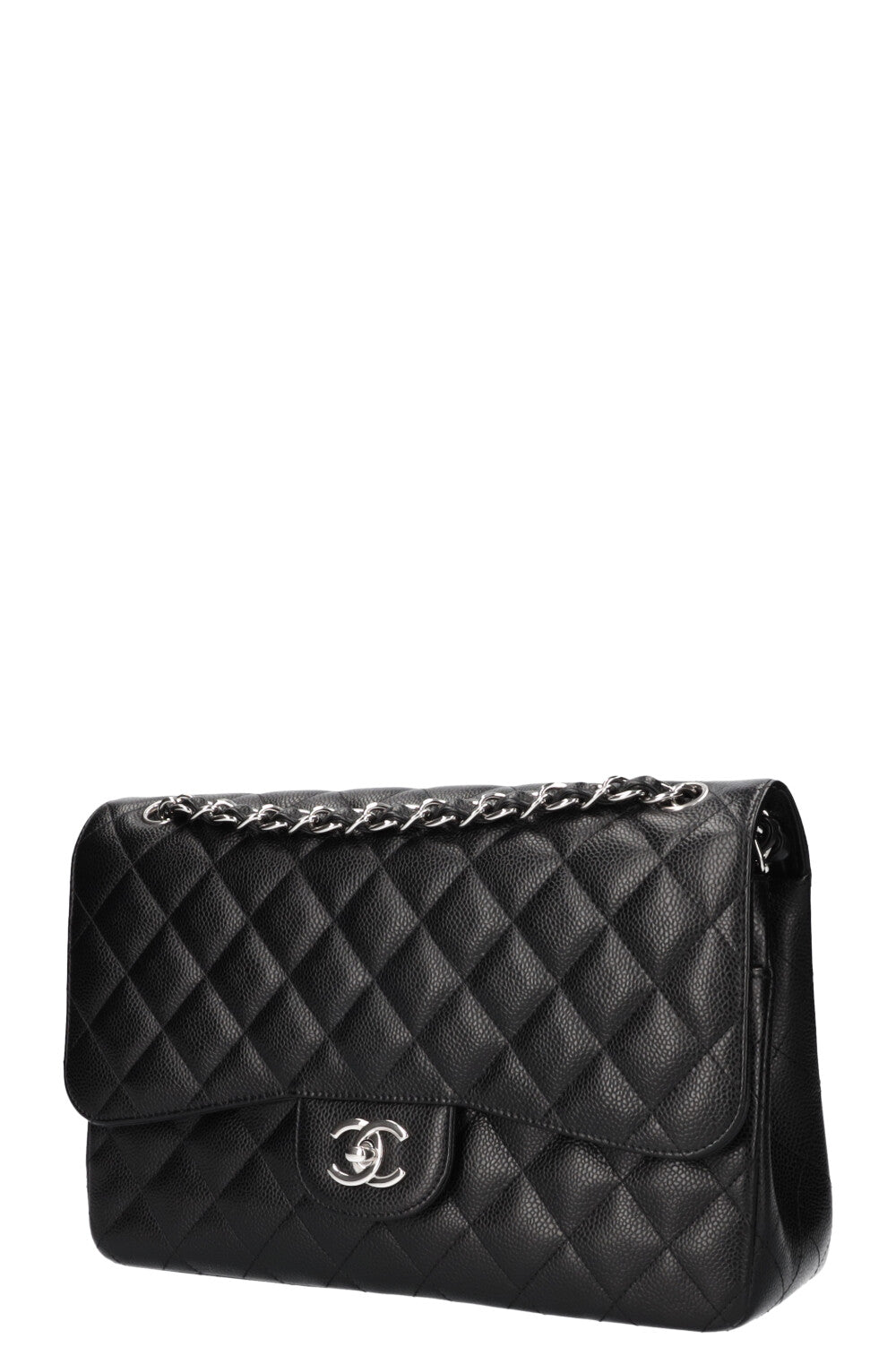 CHANEL Sac Double Rabat Caviar Grand Noir