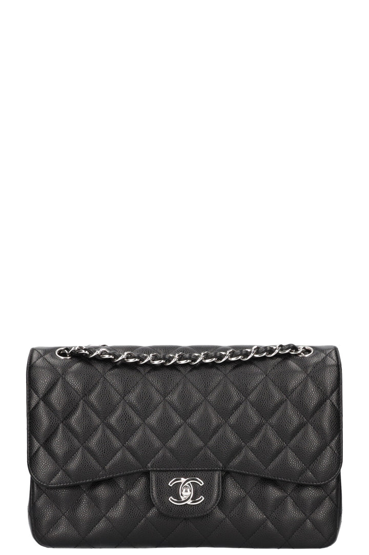 CHANEL Sac Double Rabat Caviar Grand Noir