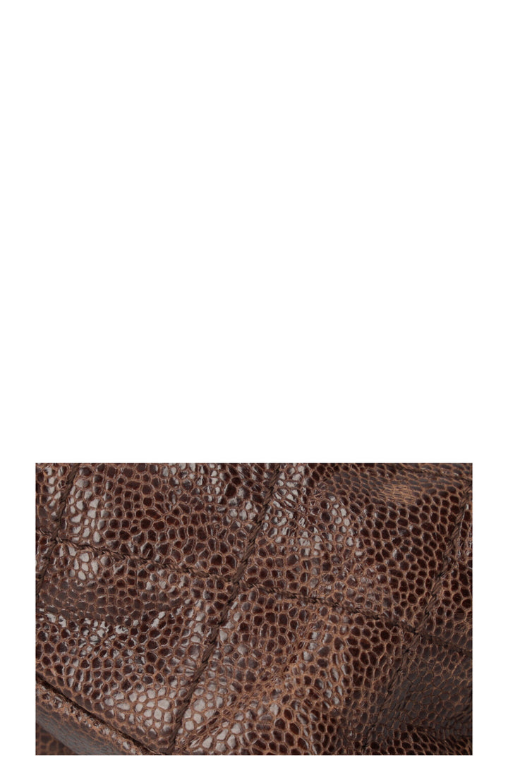 CHANEL Elastic Flap Bag Quilted Glazed Caviar Brown