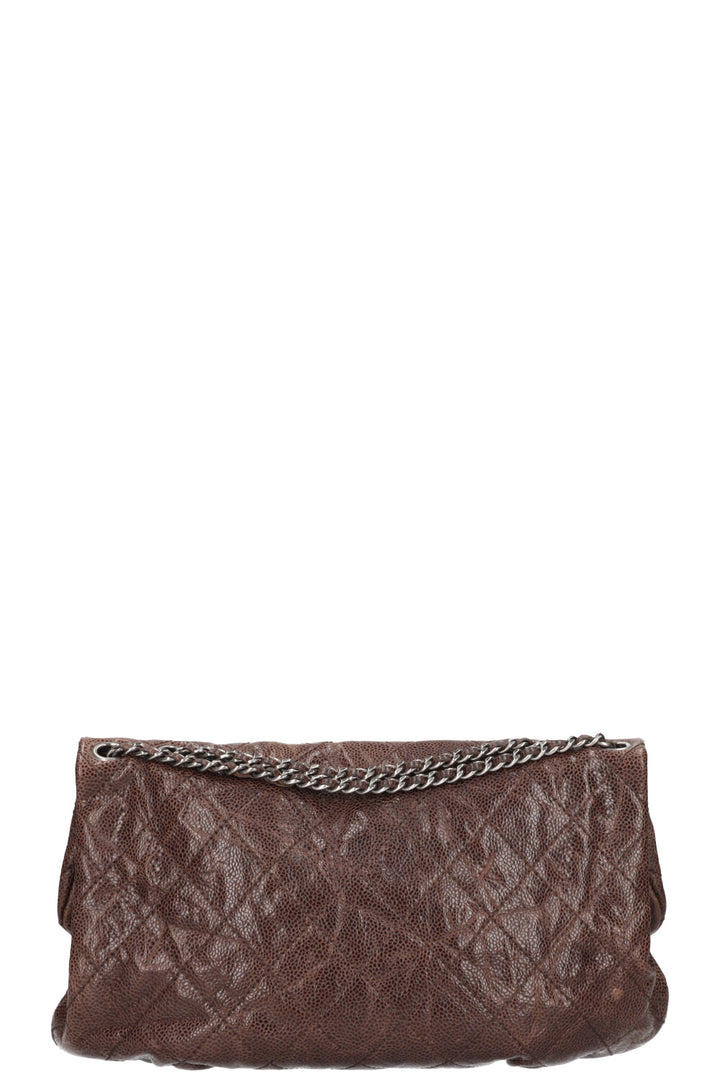 CHANEL Elastic Flap Bag Quilted Glazed Caviar Brown