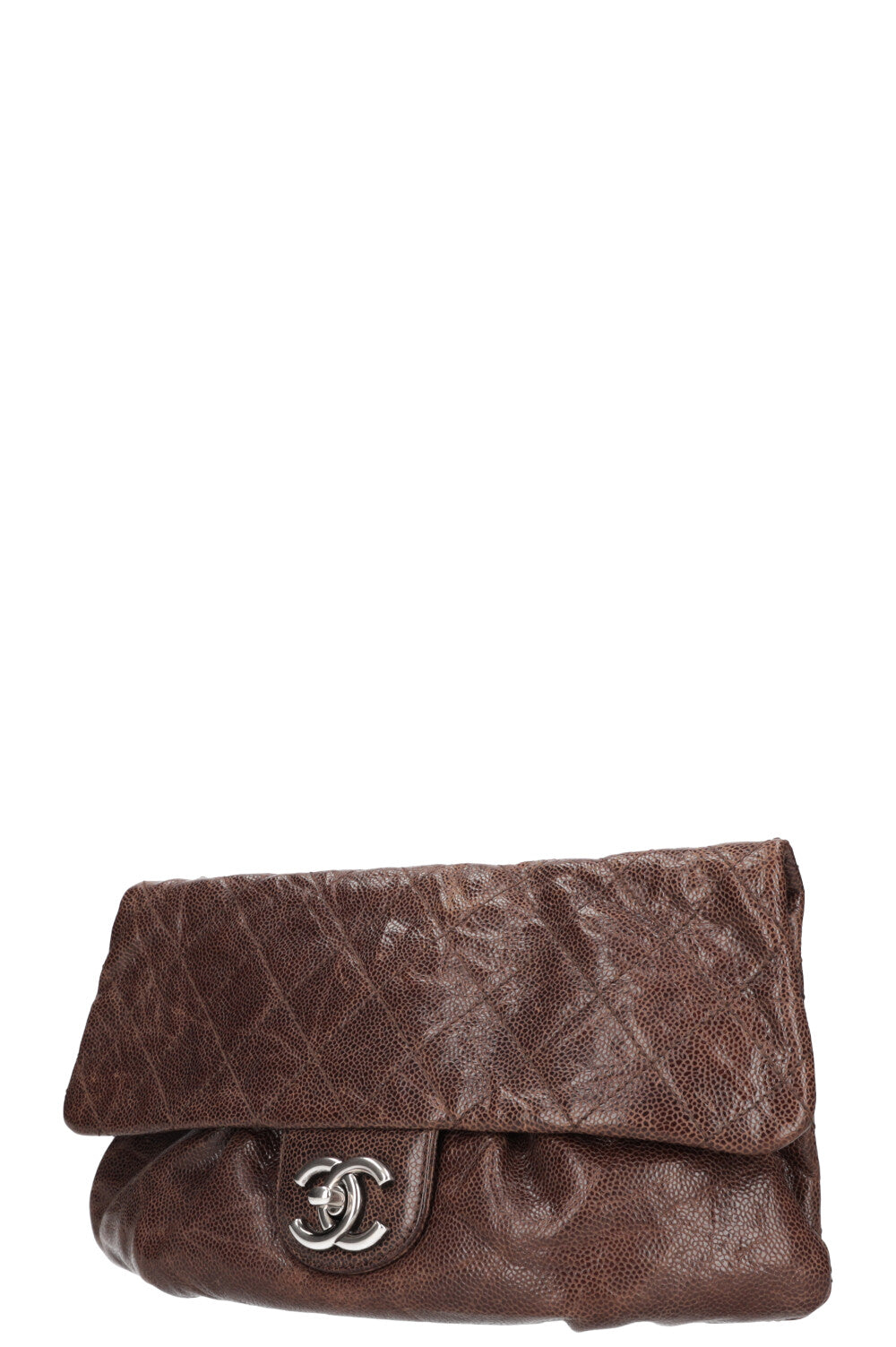 CHANEL Elastic Flap Bag Quilted Glazed Caviar Brown