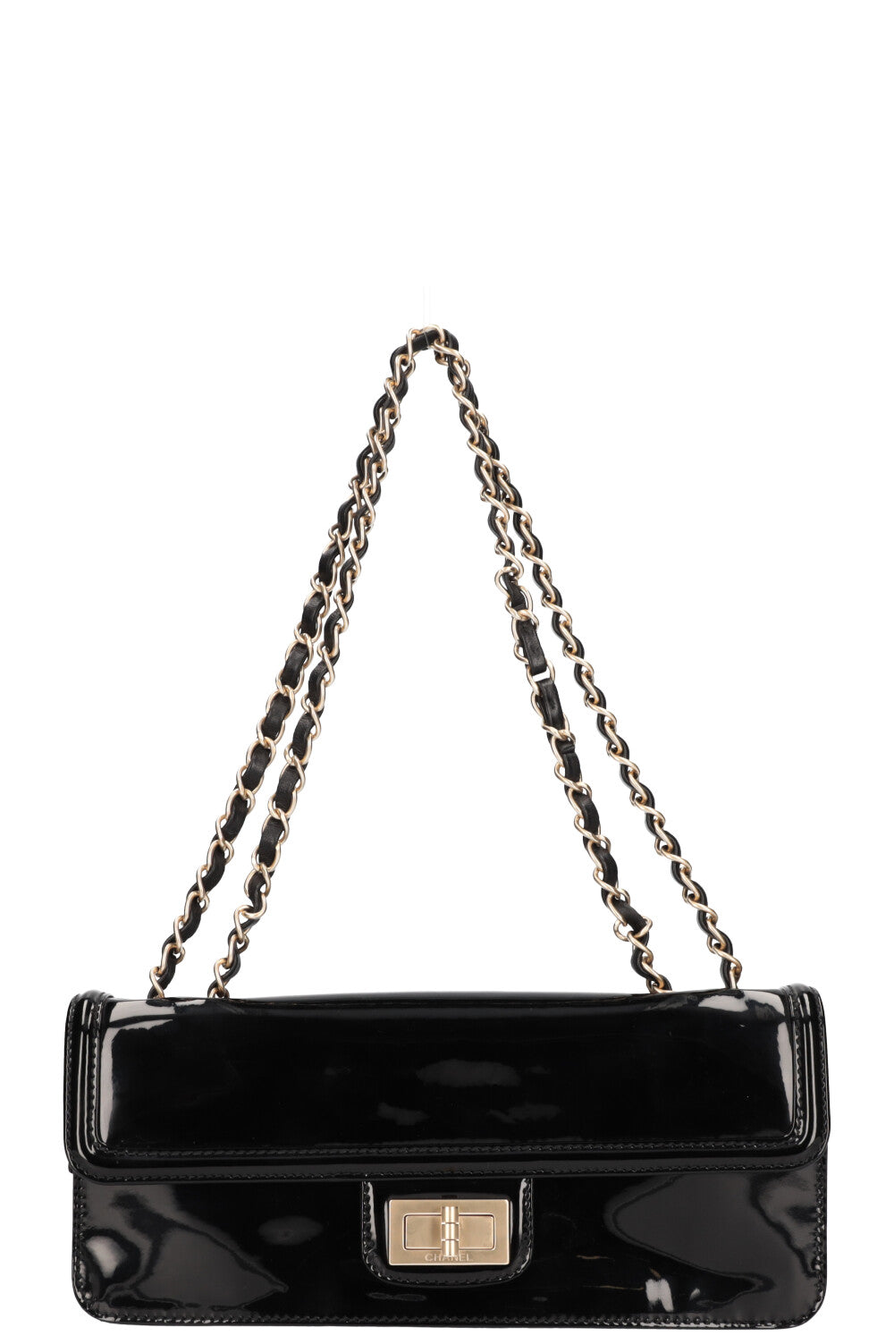 CHANEL Réédition East West Sac Verni Noir