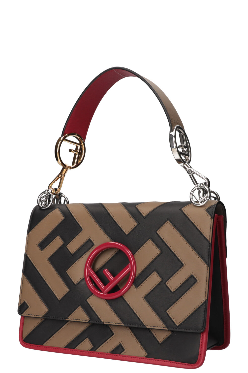 FENDI Kan I F Bag Logo Print Beige Red Black REAWAKE