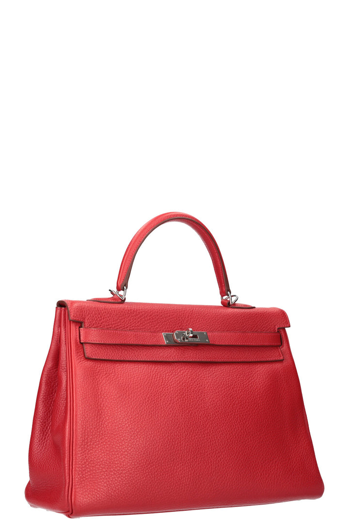 HERMÈS Sac Kelly 35 Palladium Hardware Togo Rouge