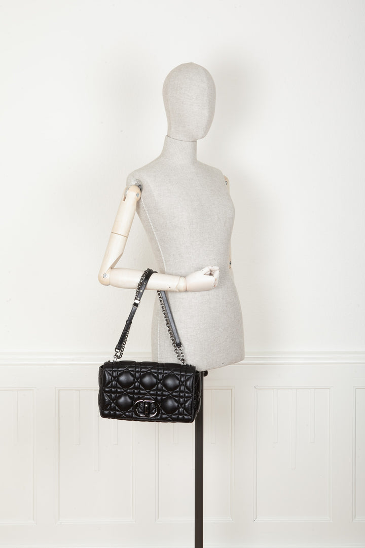 CHRISTIAN DIOR Large Quilted Caro Bag Black