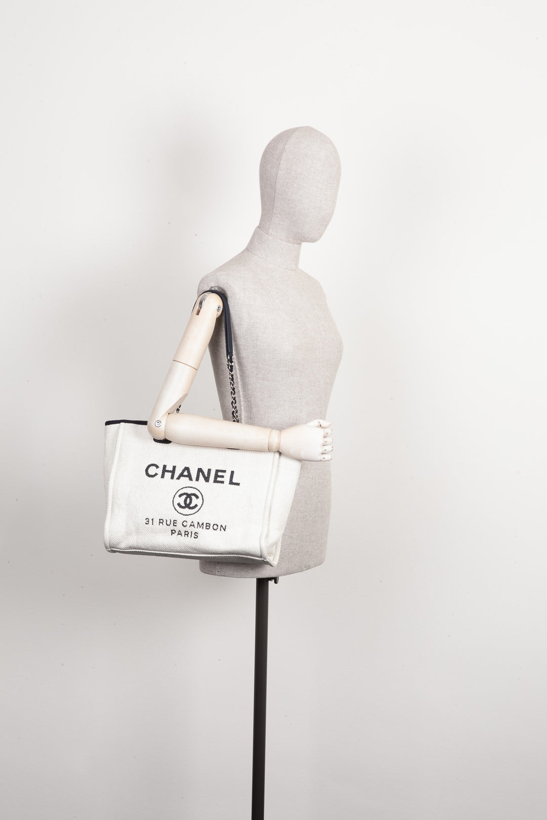 CHANEL Deauville Sac Petit Raphia Blanc Marine