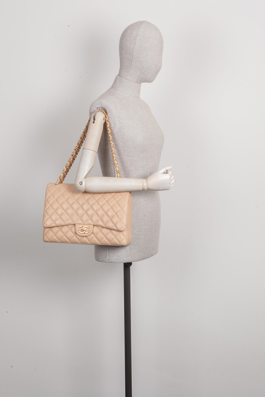 CHANEL Maxi Double Flap Bag Beige