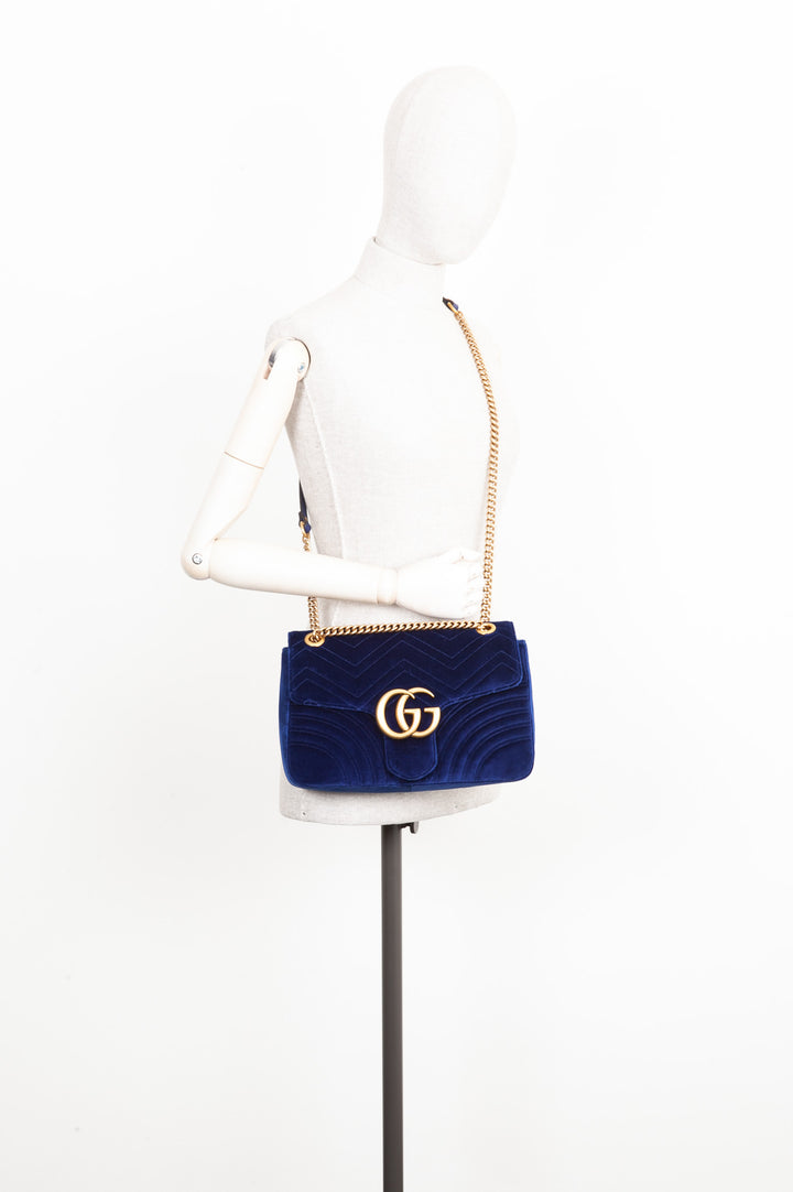 GUCCI Marmont Sac Moyen Velours Bleu