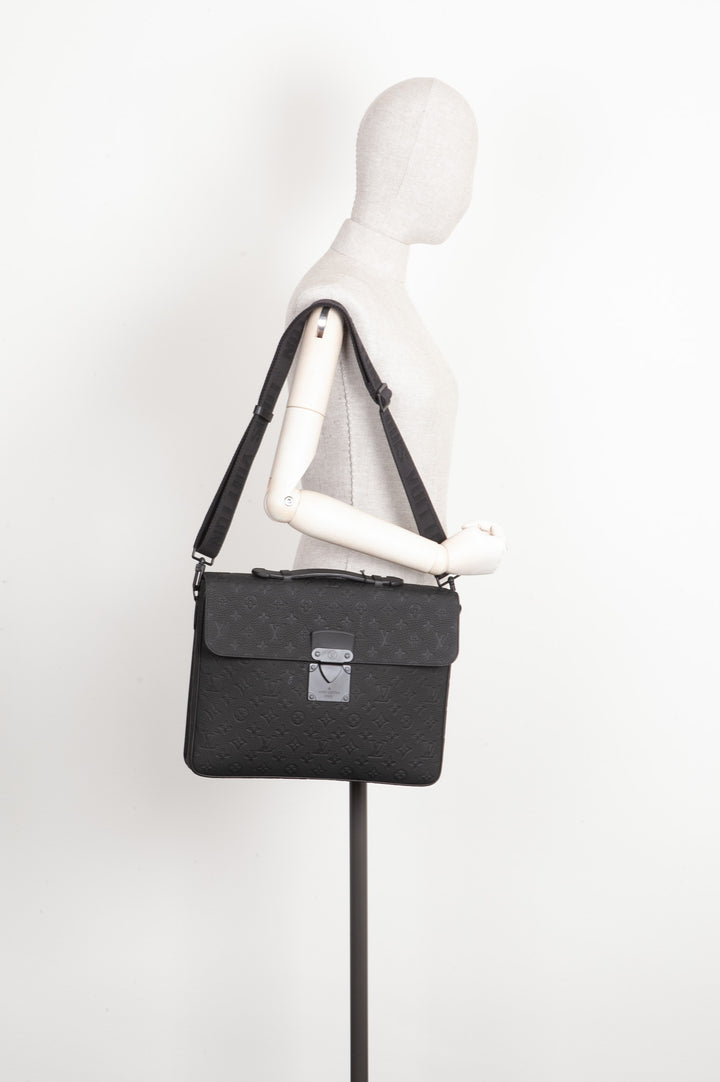 LOUIS VUITTON Porte-documents S Lock Cuir Taurillon Noir