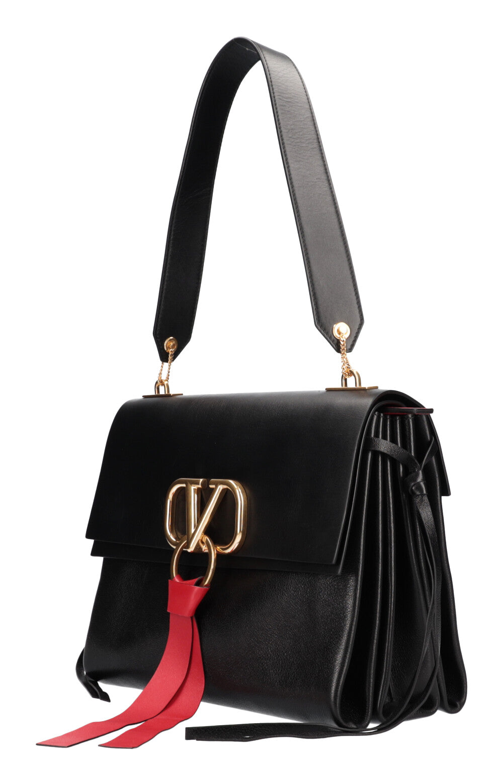 Valentino Leather V Ring Medium Shoulder Bag