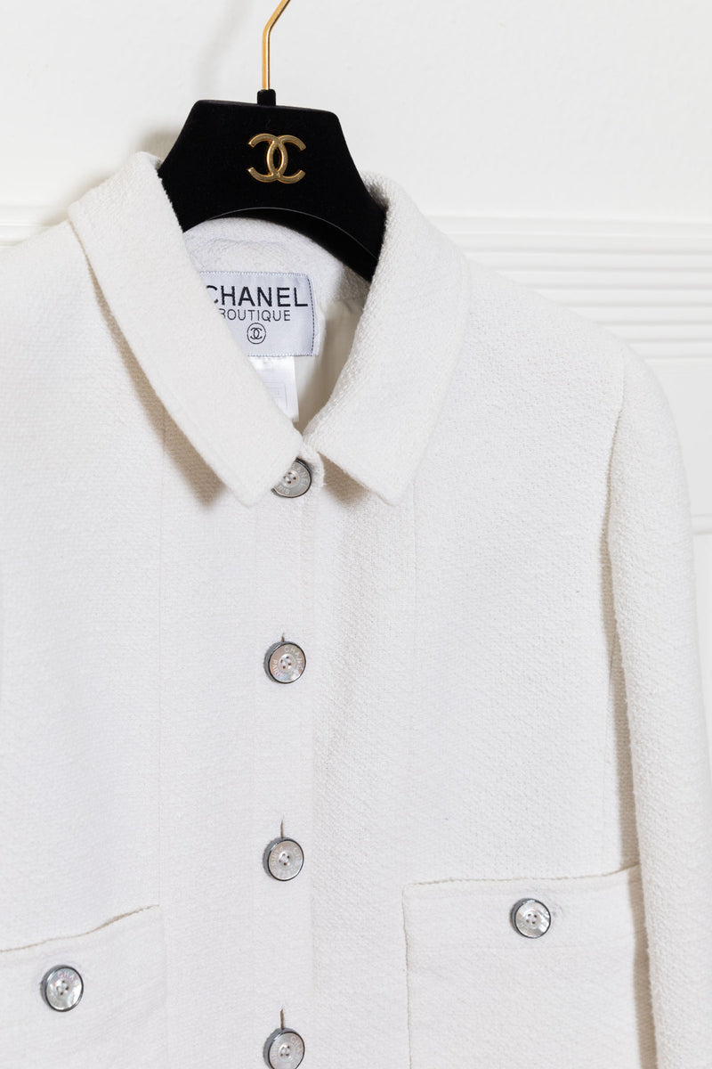 CHANEL PreOwned Frayed Tweed Collarless Jacket  Farfetch