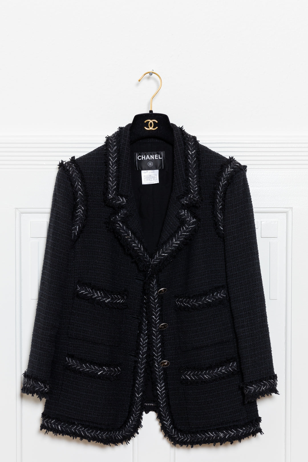 CHANEL 21K Black Iridescent Tweed Jacket Size 34  Dearluxe